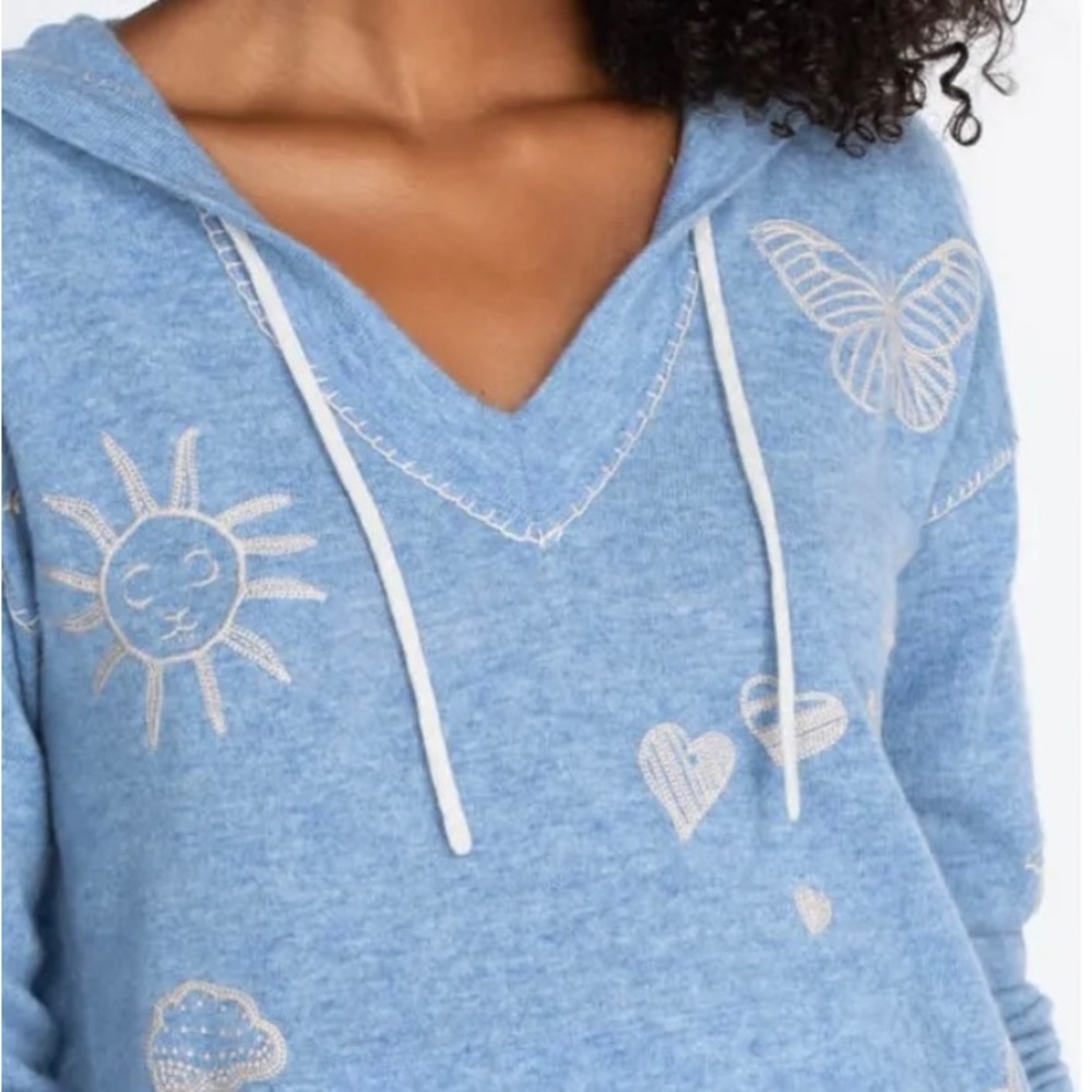 NEW Johnny Was sweater Sovanna hoodie 100% Cashmere embroidered soft blue